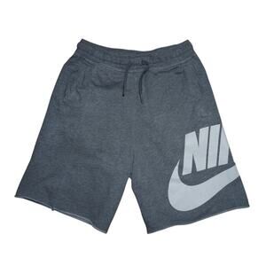 Nike Kids Gray Big Logo Shorts Size Medium – Drawstring Waist, Athletic Fit